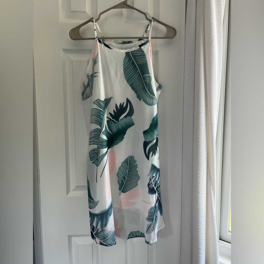 Green and white print dress